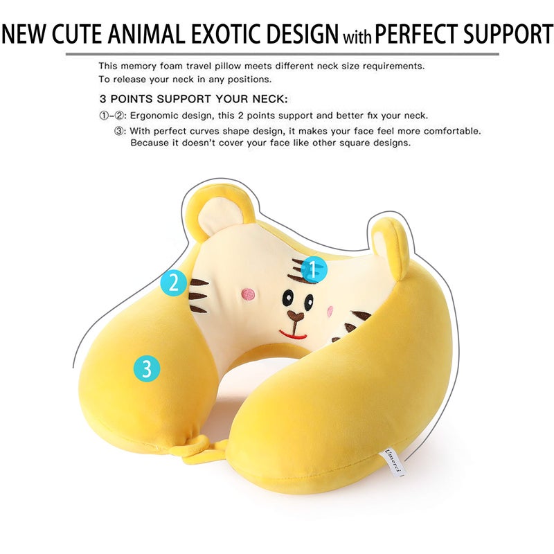 Umerci Travel Pillow, Memory Foam Neck Pillow with 360-Degree Head Support Comfortable Airplane Pillow with Storage Bag Lightweight Traveling Pillow for Sleeping, Car, Train, Bus and Home Use (Tiger) - Image 2